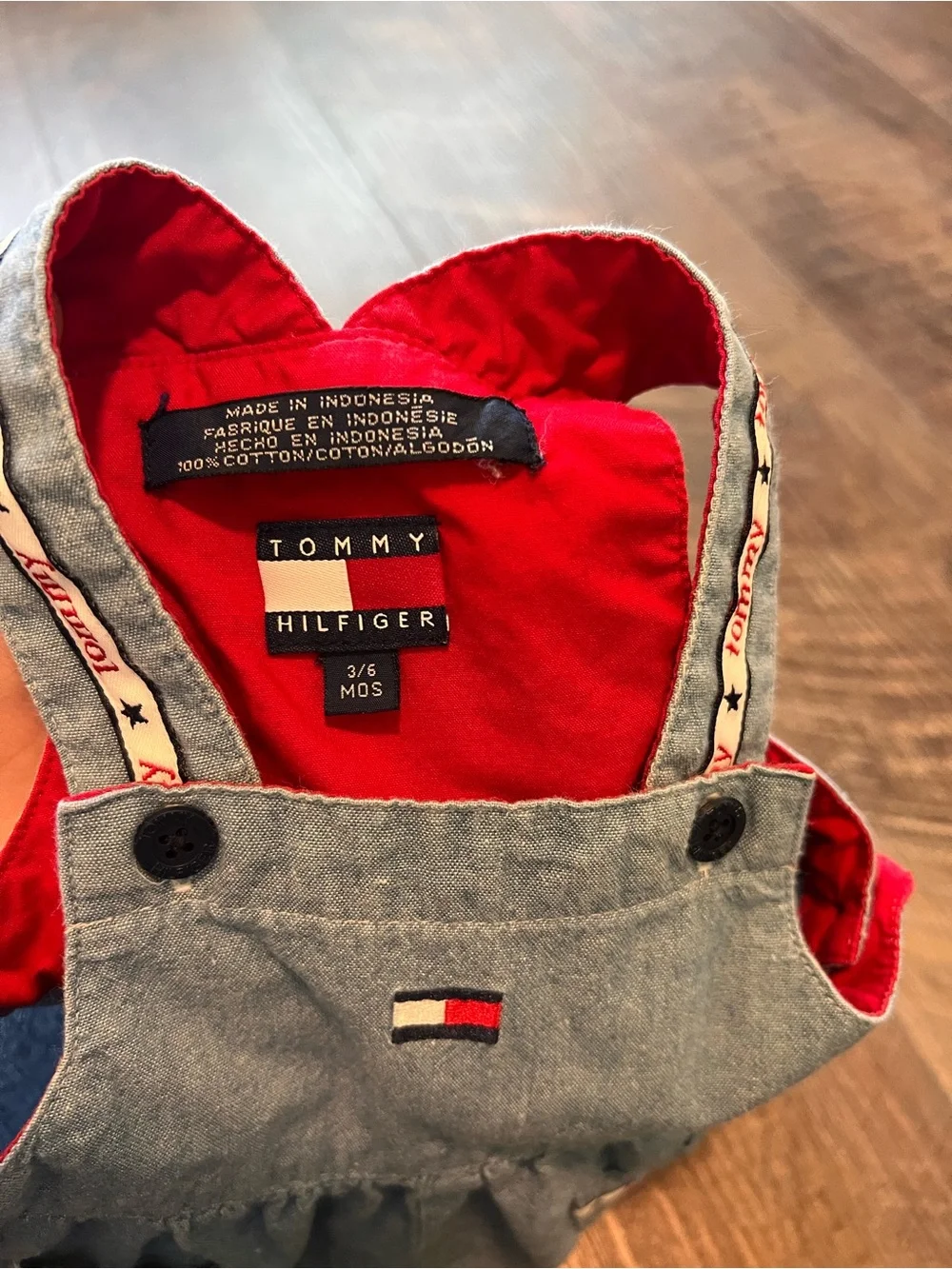 Vintage Tommy Hilfiger Light Blue Denim Overalls with Red Trim